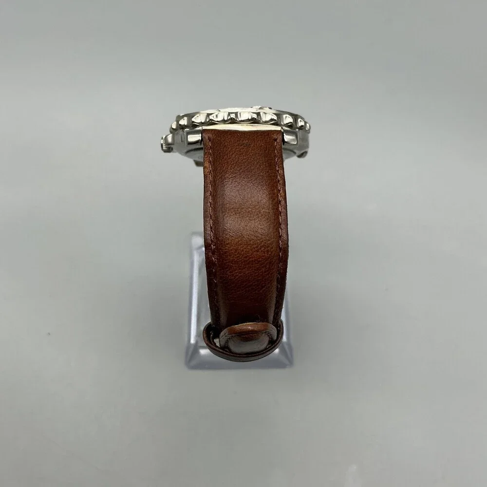 Vintage Guess Mens Watch 37mm Silver Tone Leather Indiglo Backlight New Battery